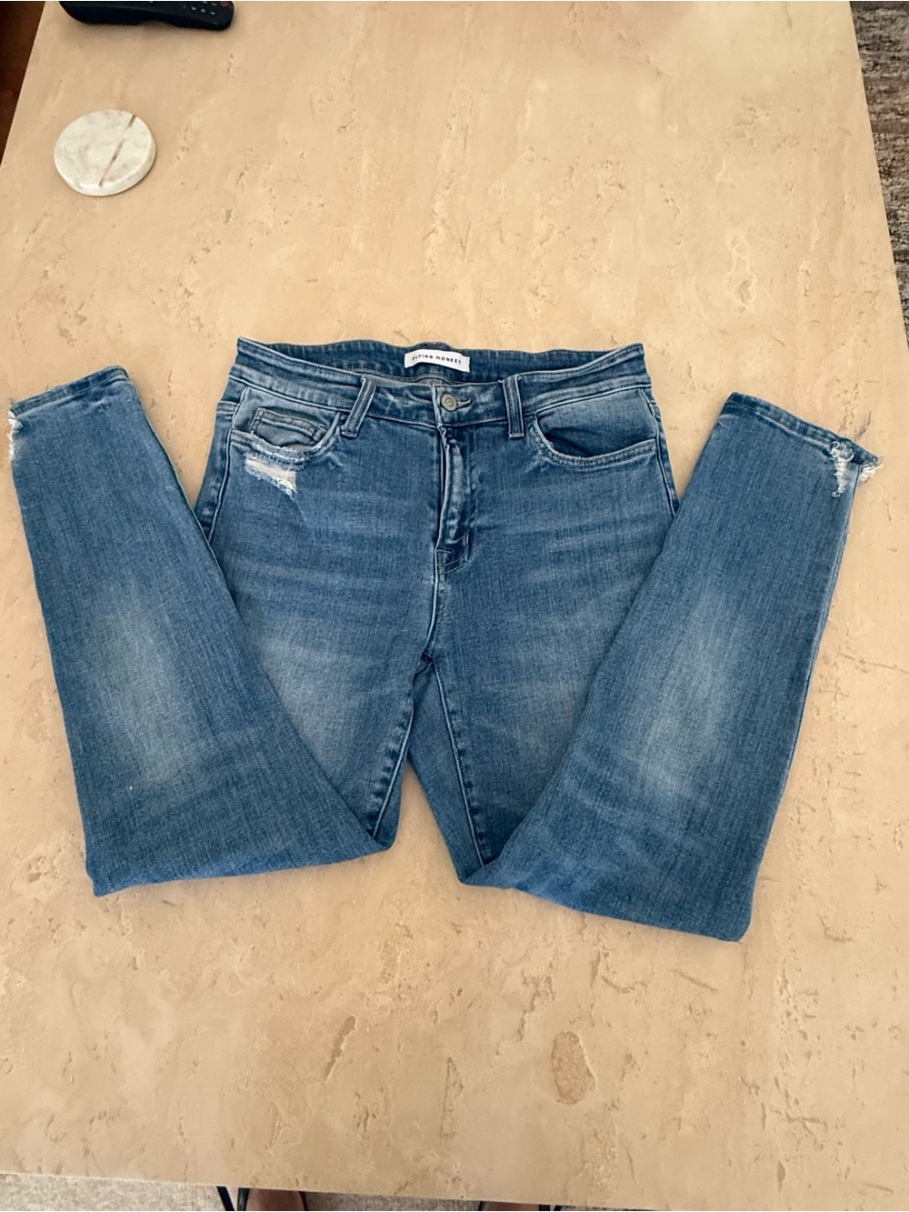 Flying Monkey Mid-Wash Distressed Skinny Jeans